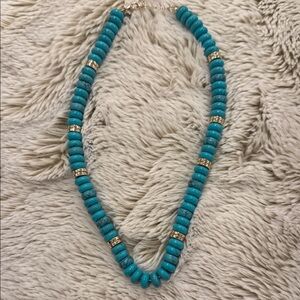 Anthropologie Blue Beaded Necklace with Gold Accents